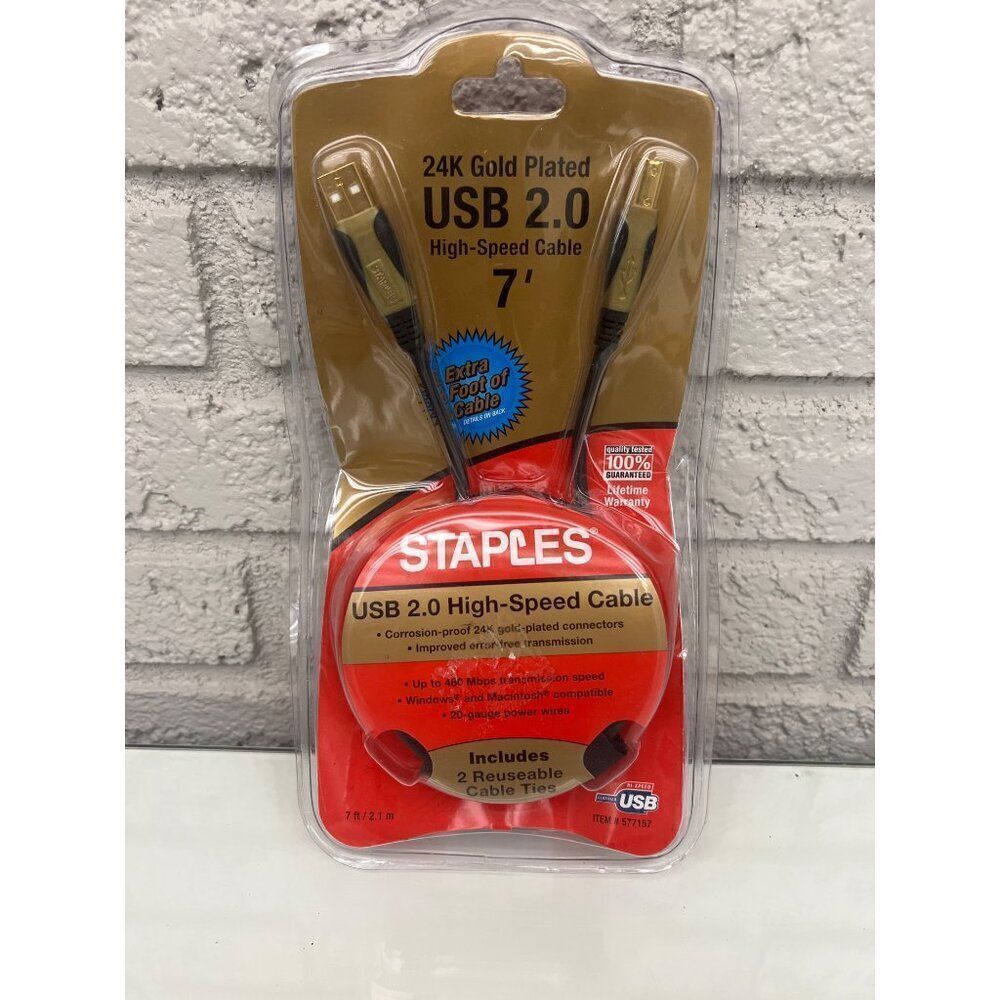 Staples 24k Gold Plated UBS 2.0 High Speed Cable 7”